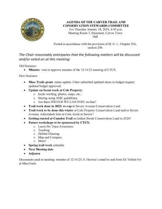 Agenda of the Carver Trail and Conservation Stewards for 2024.01.18